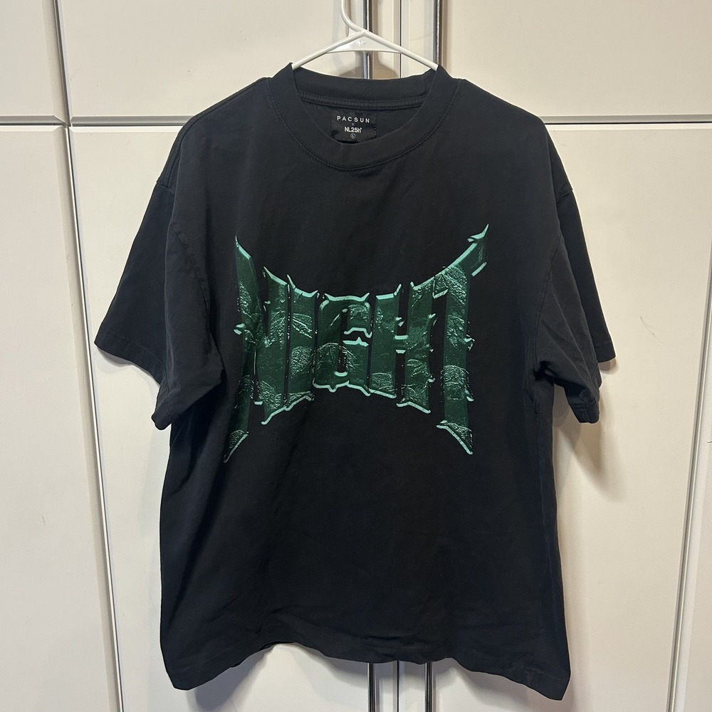 PacSun x NL25h Mens Black Graphic Tee Shirt Teal Tribal Night Logo Large
